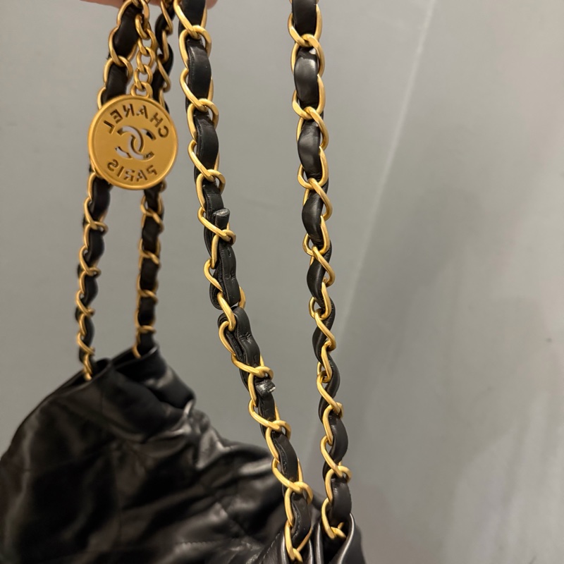Chanel 香奈兒 22bag 中號 黑金配白字-13
