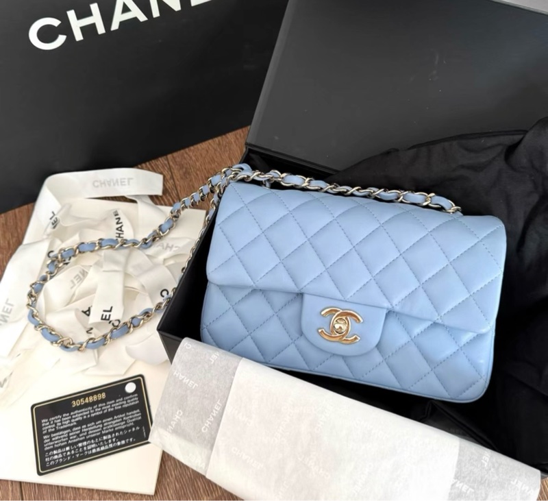 香奈兒Chanel mini classic flap baby藍小羊皮 內膜沒撕有身份卡-0