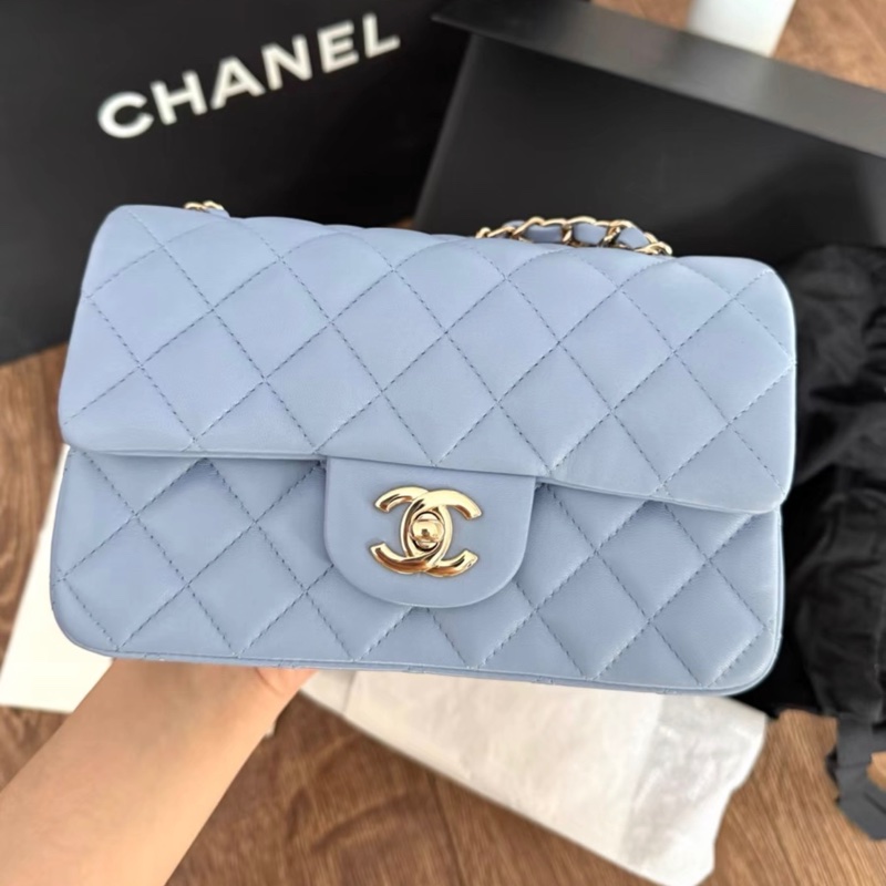 香奈兒Chanel mini classic flap baby藍小羊皮 內膜沒撕有身份卡-2