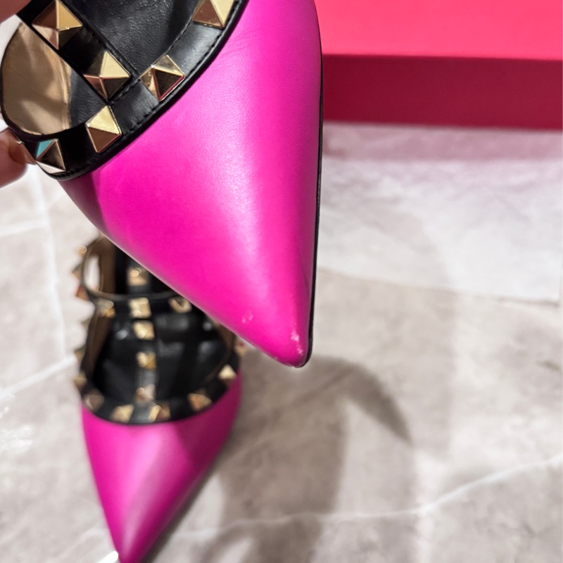 二手Valentino 38.5桃紅黑鉚釘涼鞋-15
