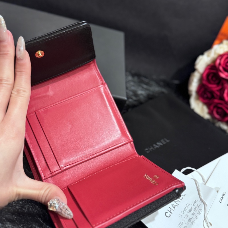 Chanel 19黑金三折短夾有零錢袋-13