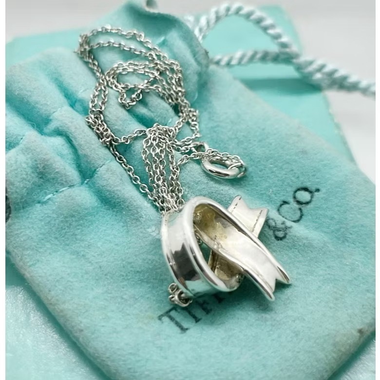 ~~趴趴小舖~~極新正品Tiffany &Co  Ribbon Bow絲帶蝴蝶結項鍊配件齊全2602231710-3