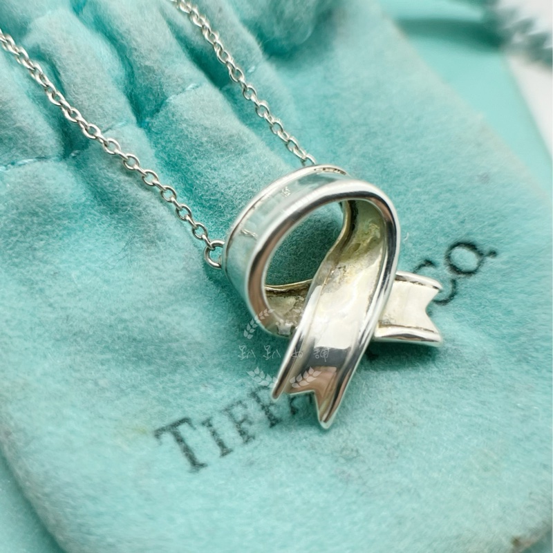 ~~趴趴小舖~~極新正品Tiffany &Co  Ribbon Bow絲帶蝴蝶結項鍊配件齊全2602231710-5