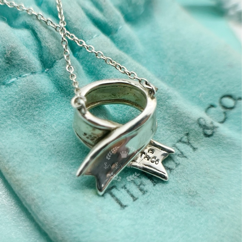 ~~趴趴小舖~~極新正品Tiffany &Co  Ribbon Bow絲帶蝴蝶結項鍊配件齊全2602231710-6