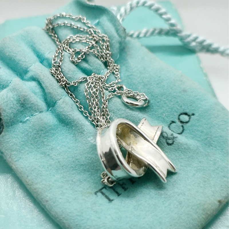 ~~趴趴小舖~~極新正品Tiffany &Co  Ribbon Bow絲帶蝴蝶結項鍊配件齊全2602231710-7