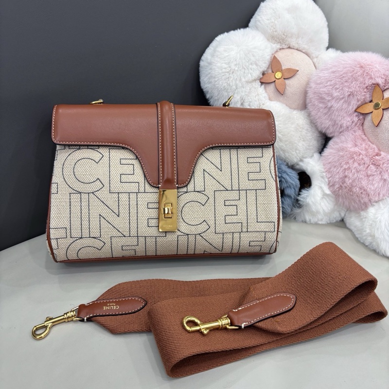 Celine 字母帆布拼皮teen soft16斜挎包-0