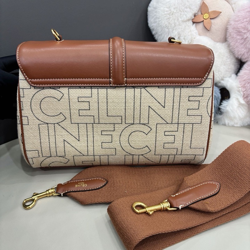 Celine 字母帆布拼皮teen soft16斜挎包-5