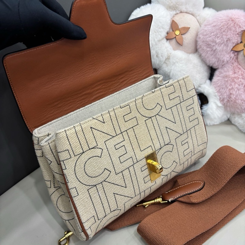 Celine 字母帆布拼皮teen soft16斜挎包-6