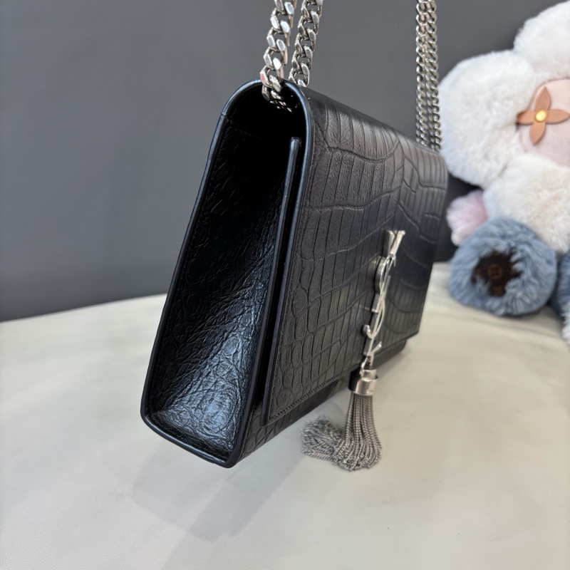 YSL 黑銀鰐魚壓紋流蘇kate中號-3