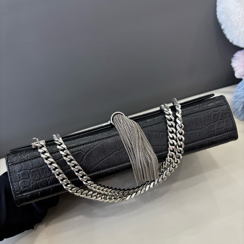 YSL 黑銀鰐魚壓紋流蘇kate中號-5
