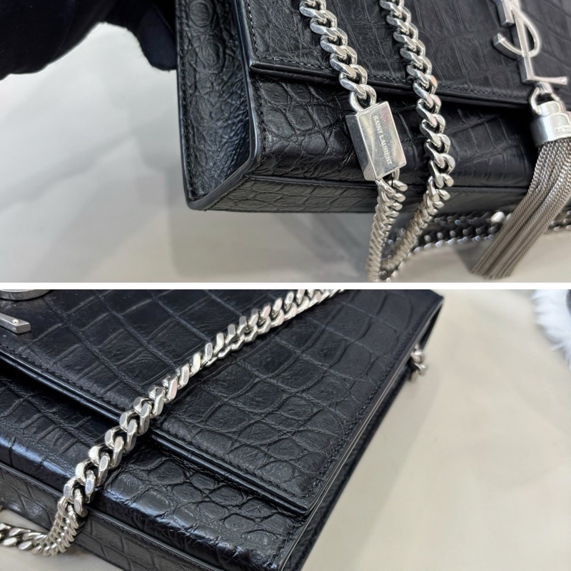 YSL 黑銀鰐魚壓紋流蘇kate中號-6