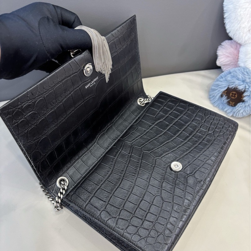 YSL 黑銀鰐魚壓紋流蘇kate中號-7