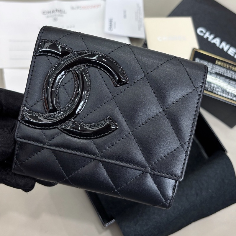【近新閒置品】Chanel 黑色康鵬短款三折錢包短夾財布-0