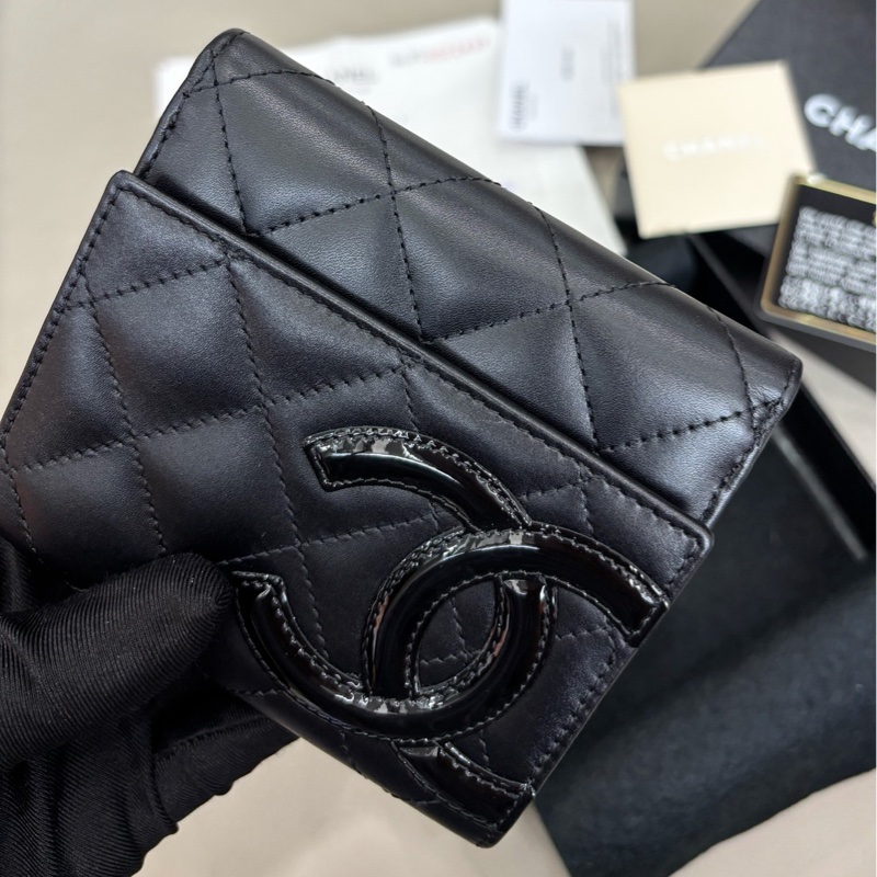 【近新閒置品】Chanel 黑色康鵬短款三折錢包短夾財布-4