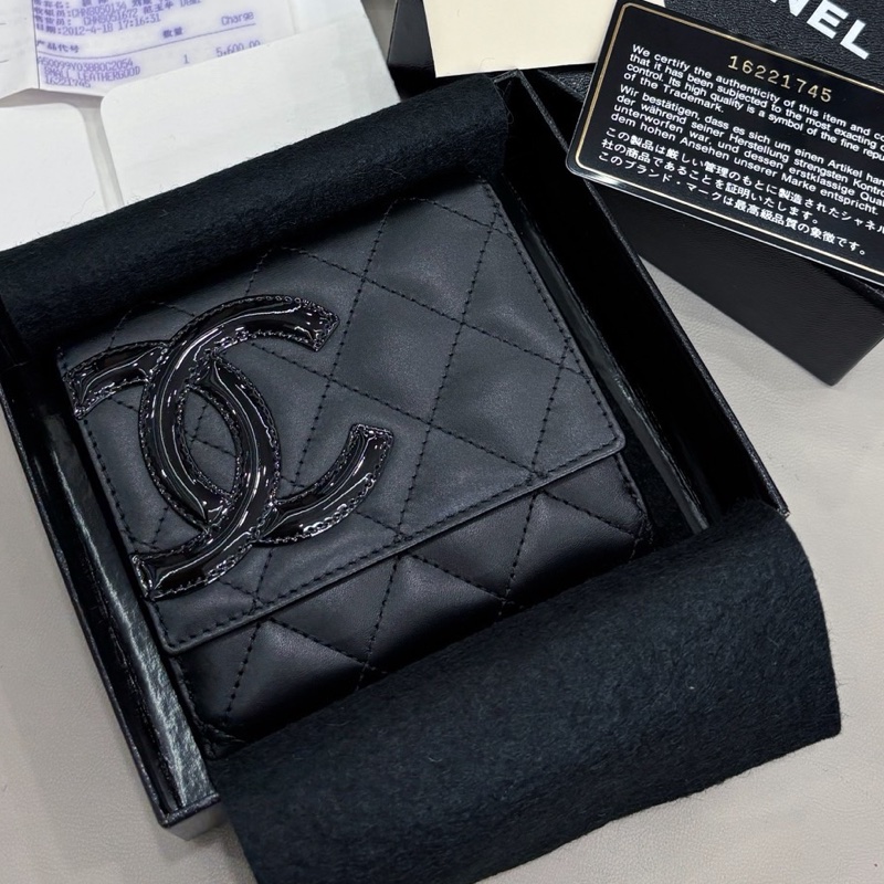 【近新閒置品】Chanel 黑色康鵬短款三折錢包短夾財布-5
