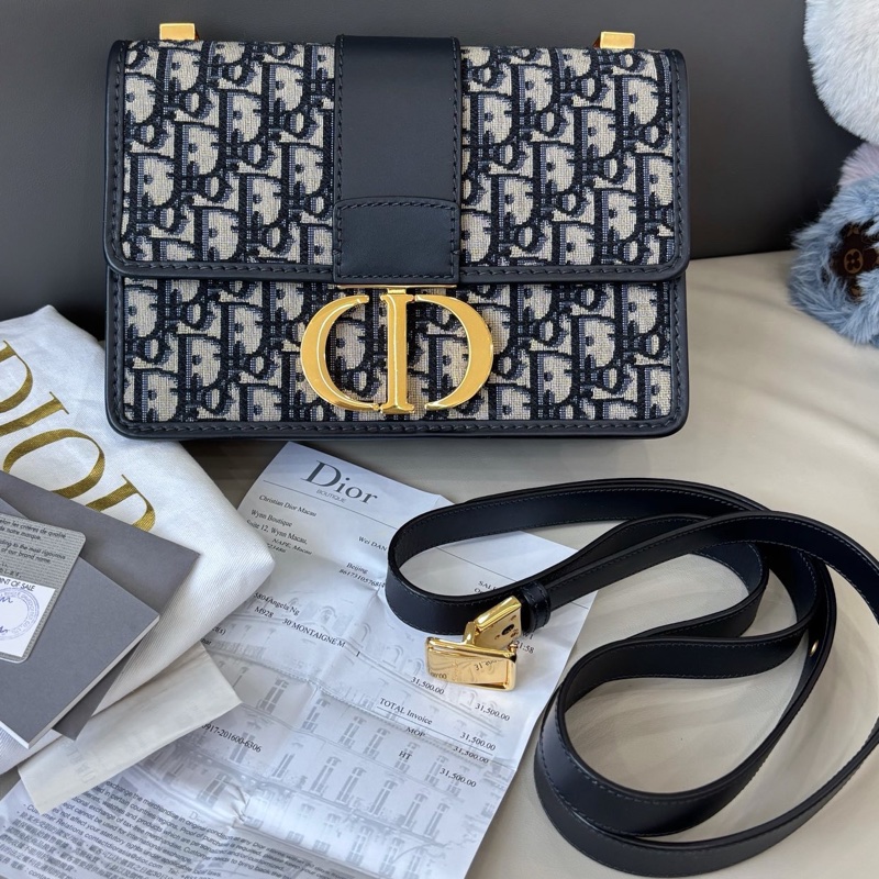 【近新閒置品】迪奧 Dior 藍色Montaigne蒙田郵差包斜挎包-0