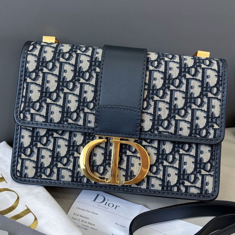 【近新閒置品】迪奧 Dior 藍色Montaigne蒙田郵差包斜挎包-1