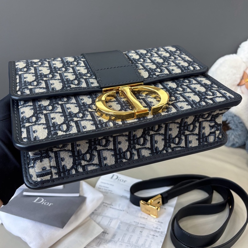 【近新閒置品】迪奧 Dior 藍色Montaigne蒙田郵差包斜挎包-4