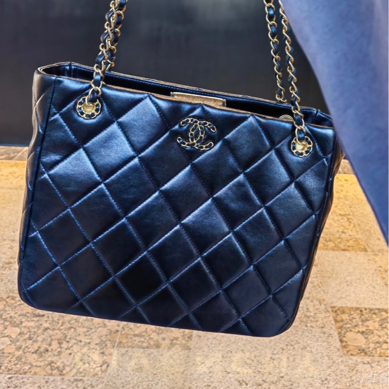 隨性自在😍99新🆕Chanel香奈兒黑金全皮tote托特包19bag單肩手提包-0