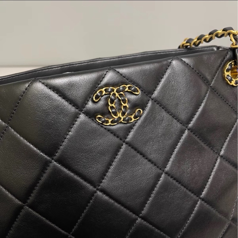 隨性自在😍99新🆕Chanel香奈兒黑金全皮tote托特包19bag單肩手提包-6