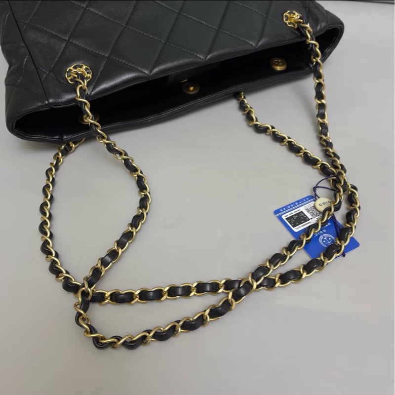 隨性自在😍99新🆕Chanel香奈兒黑金全皮tote托特包19bag單肩手提包-7