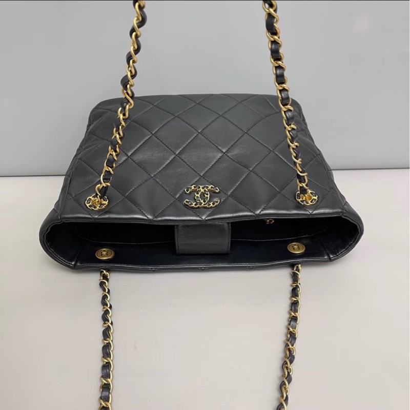 隨性自在😍99新🆕Chanel香奈兒黑金全皮tote托特包19bag單肩手提包-8