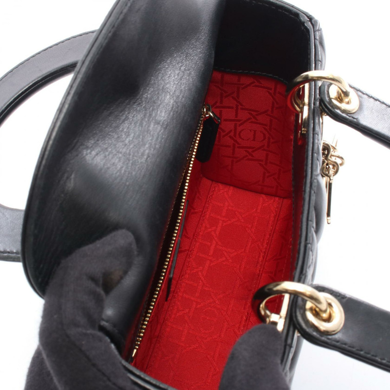 Christian Dior My ABCDior Lady Small Cannage 2Way Tote Handbag leather Blk Used-2