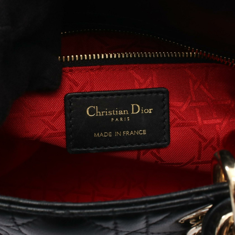 Christian Dior My ABCDior Lady Small Cannage 2Way Tote Handbag leather Blk Used-3