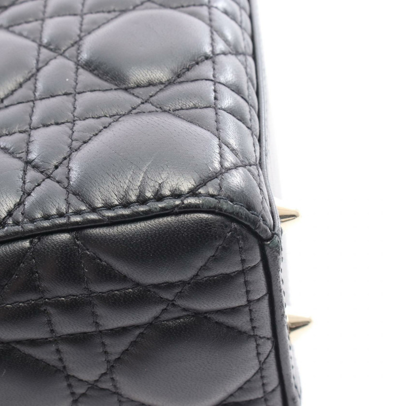 Christian Dior My ABCDior Lady Small Cannage 2Way Tote Handbag leather Blk Used-5