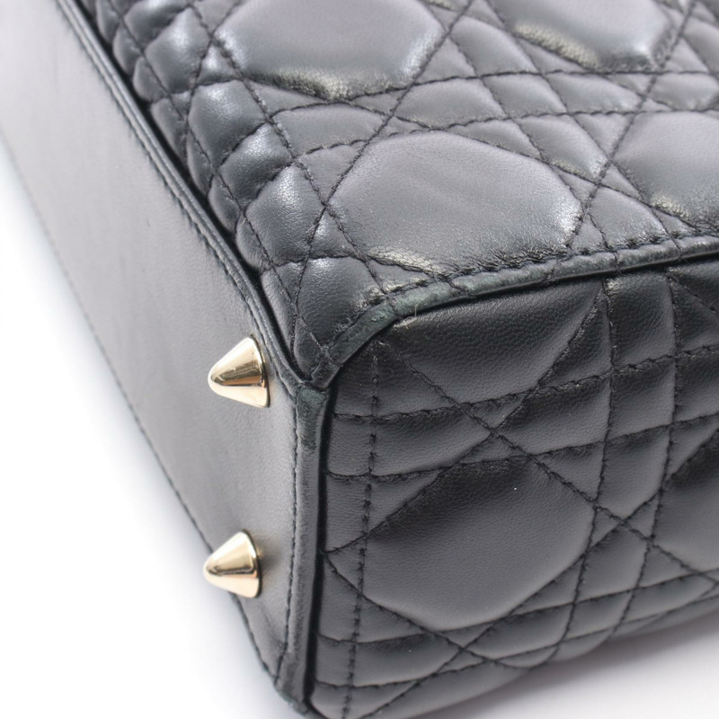 Christian Dior My ABCDior Lady Small Cannage 2Way Tote Handbag leather Blk Used-6