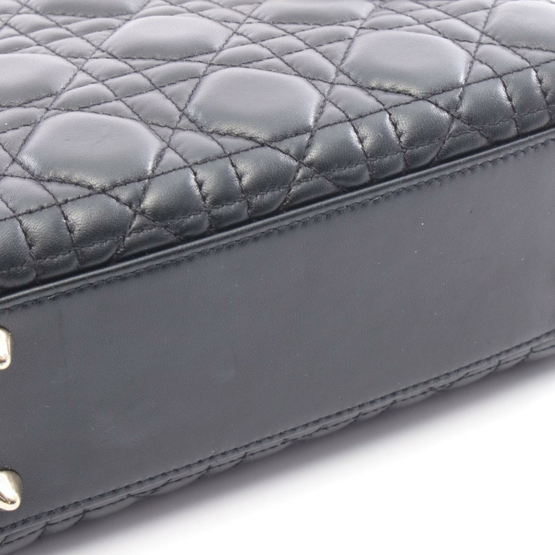 Christian Dior My ABCDior Lady Small Cannage 2Way Tote Handbag leather Blk Used-7
