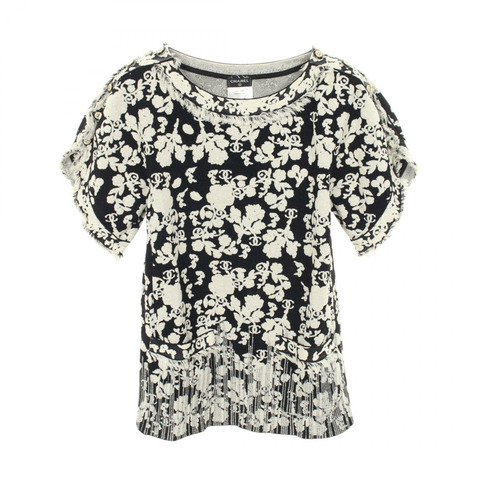 香奈兒 COCO 標誌紐帶短袖襯衫 #34 P47632K06069 棉黏膠纖維