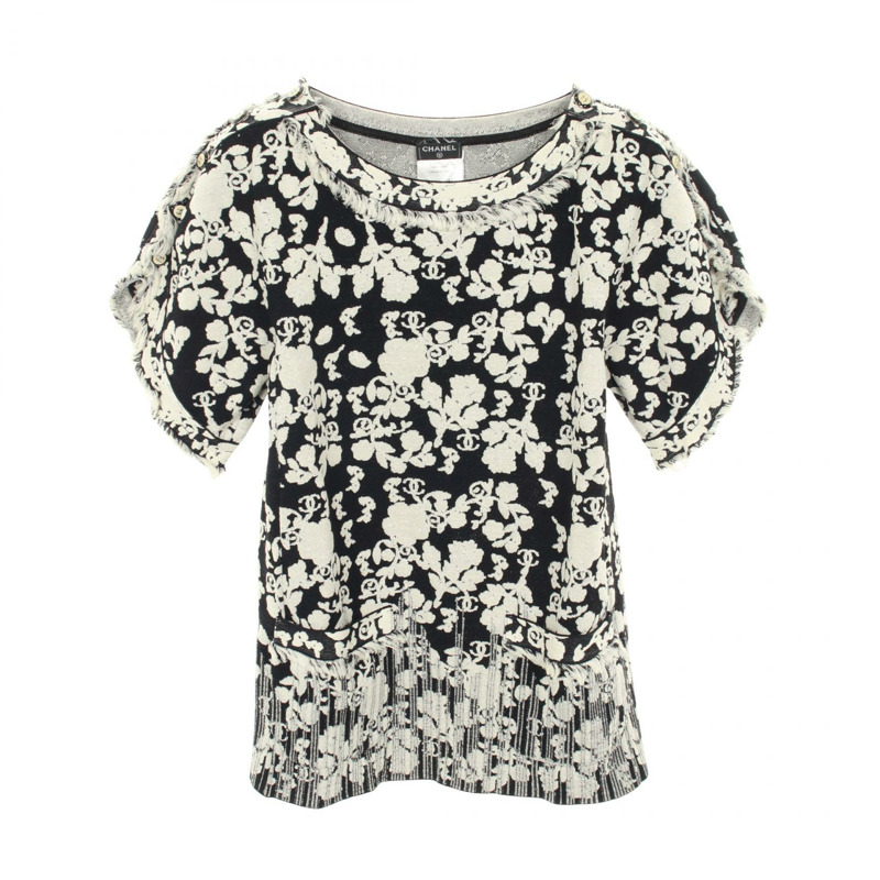 香奈兒 COCO 標誌紐帶短袖襯衫 #34 P47632K06069 棉黏膠纖維-0