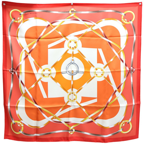 硃砂紅 Figure Artistique 絲綢 絲巾 90【HERMES 愛馬仕】 004009S 01