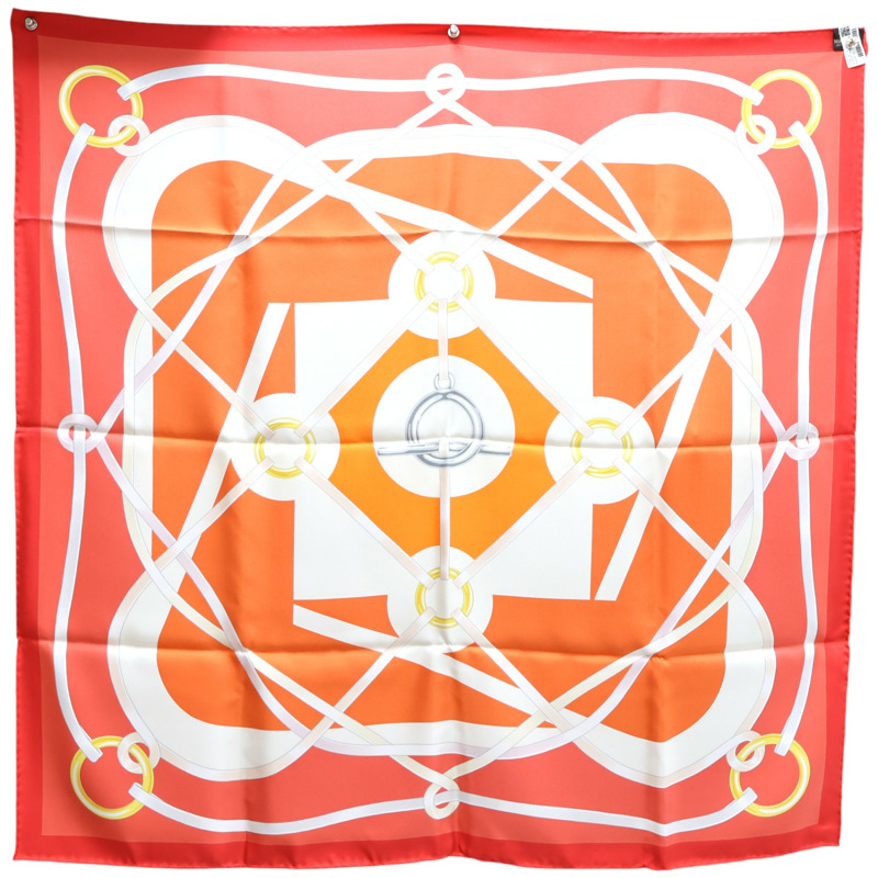 硃砂紅 Figure Artistique 絲綢 絲巾 90【HERMES 愛馬仕】 004009S 01-1