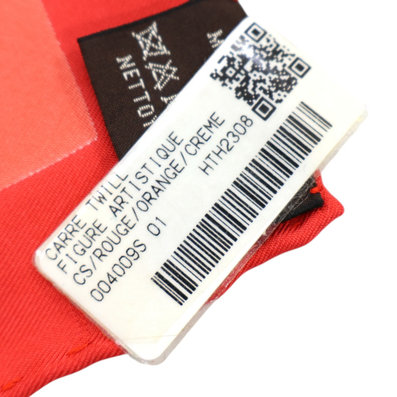 硃砂紅 Figure Artistique 絲綢 絲巾 90【HERMES 愛馬仕】 004009S 01-6