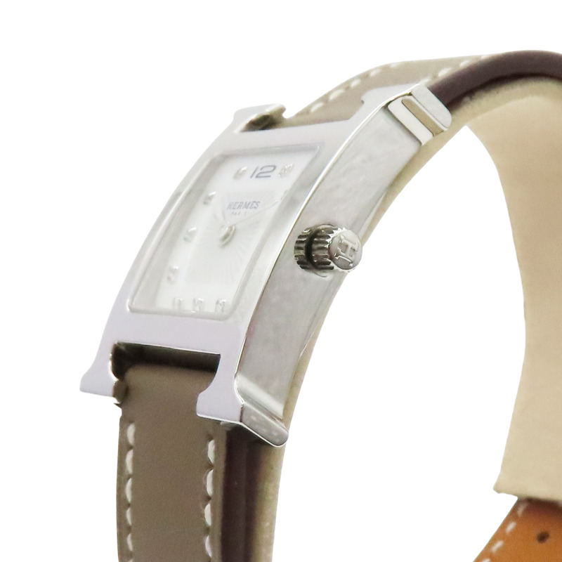白色 鑲鑽錶盤 灰色錶帶 石英 Heure H腕錶 U刻【HERMES 愛馬仕】 HH1.210-3