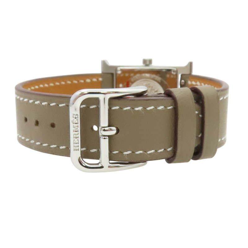 白色 鑲鑽錶盤 灰色錶帶 石英 Heure H腕錶 U刻【HERMES 愛馬仕】 HH1.210-5