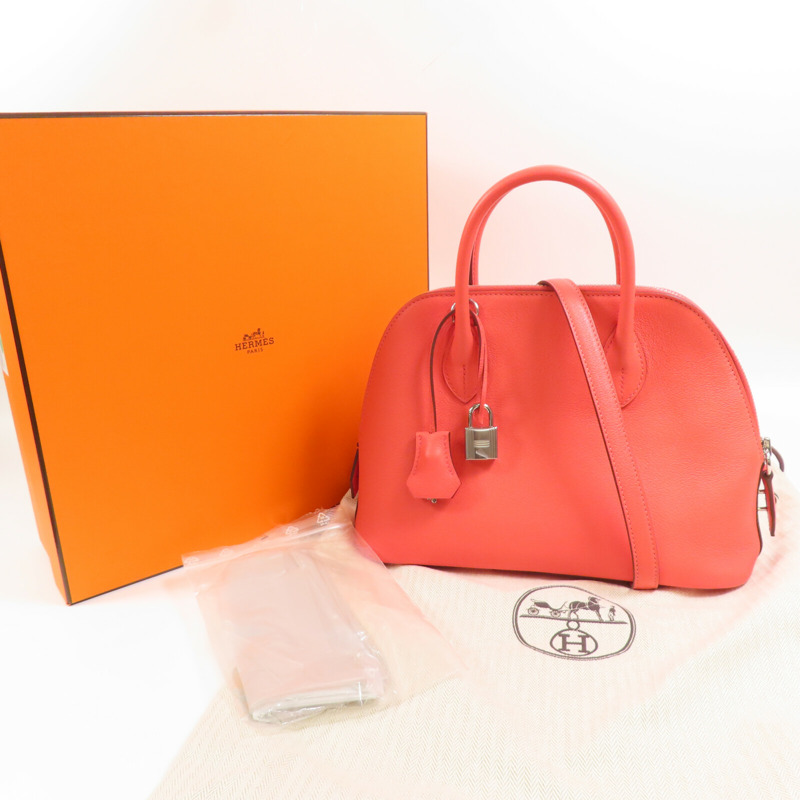 HERMES Evercolor皮革Bolide 1923 25銀扣手挽肩背兩用袋Rose Texas-12