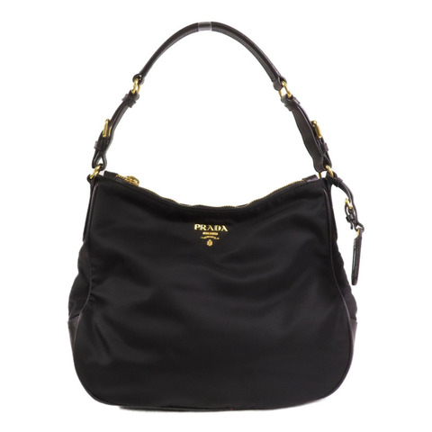 PRADA 尼龍/Saffiano皮革Hobo Bag金扣肩背袋