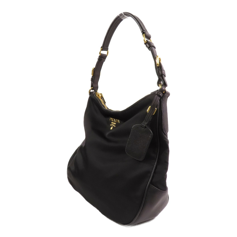 PRADA 尼龍/Saffiano皮革Hobo Bag金扣肩背袋-2