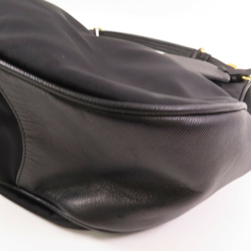 PRADA 尼龍/Saffiano皮革Hobo Bag金扣肩背袋-6