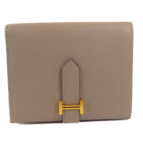 HERMES Epsom皮革Bearn Compact Wallet金扣短錢包Gris Tourterelle
