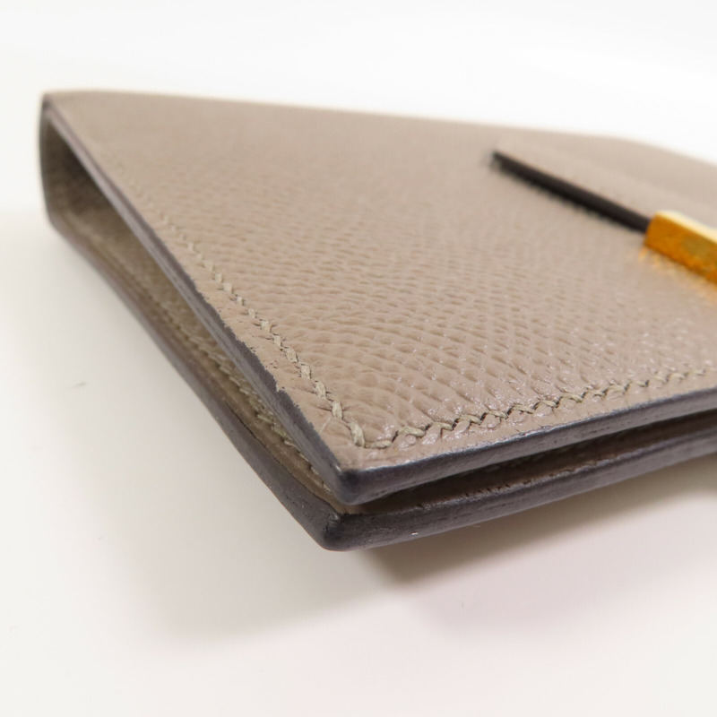 HERMES Epsom皮革Bearn Compact Wallet金扣短錢包Gris Tourterelle-5