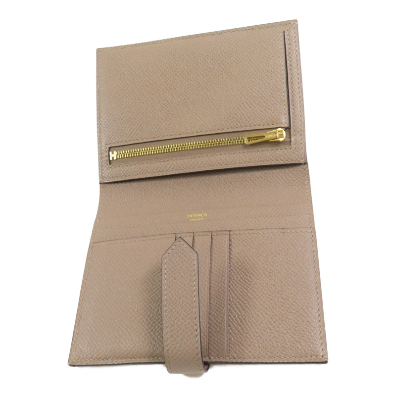 HERMES Epsom皮革Bearn Compact Wallet金扣短錢包Gris Tourterelle-8