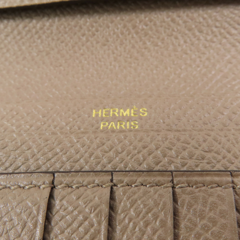 HERMES Epsom皮革Bearn Compact Wallet金扣短錢包Gris Tourterelle-9