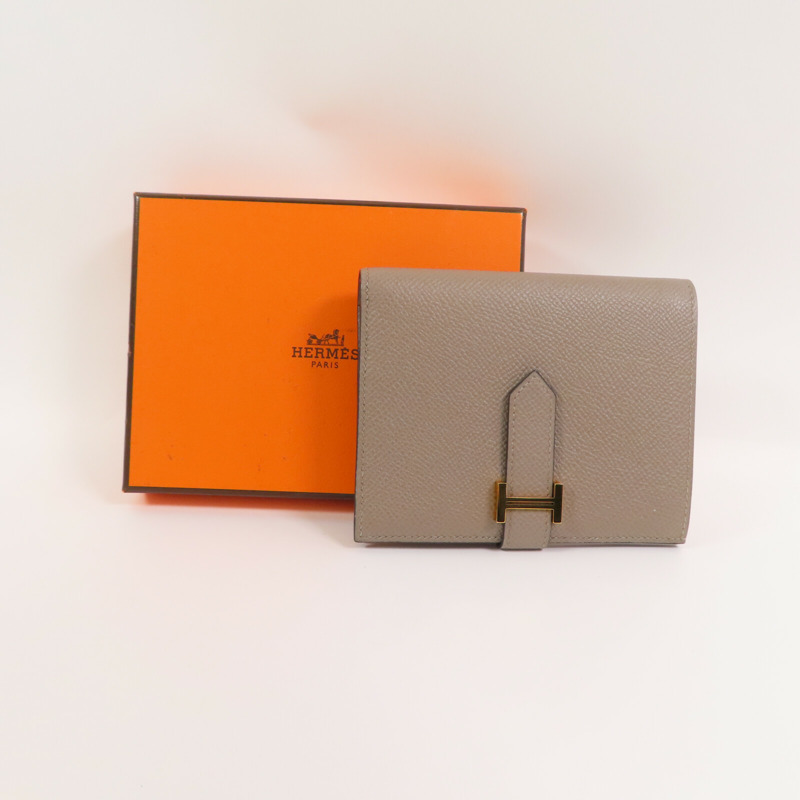HERMES Epsom皮革Bearn Compact Wallet金扣短錢包Gris Tourterelle-11
