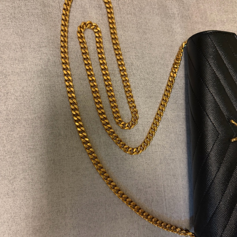YSL黑金荔枝牛斜背信封包woc經典粒面皮革鏈條錢包-12