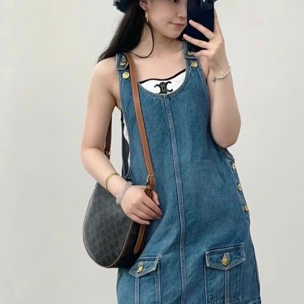 ❤️CELINE 牛仔吊帶裙 肩帶可調節-2