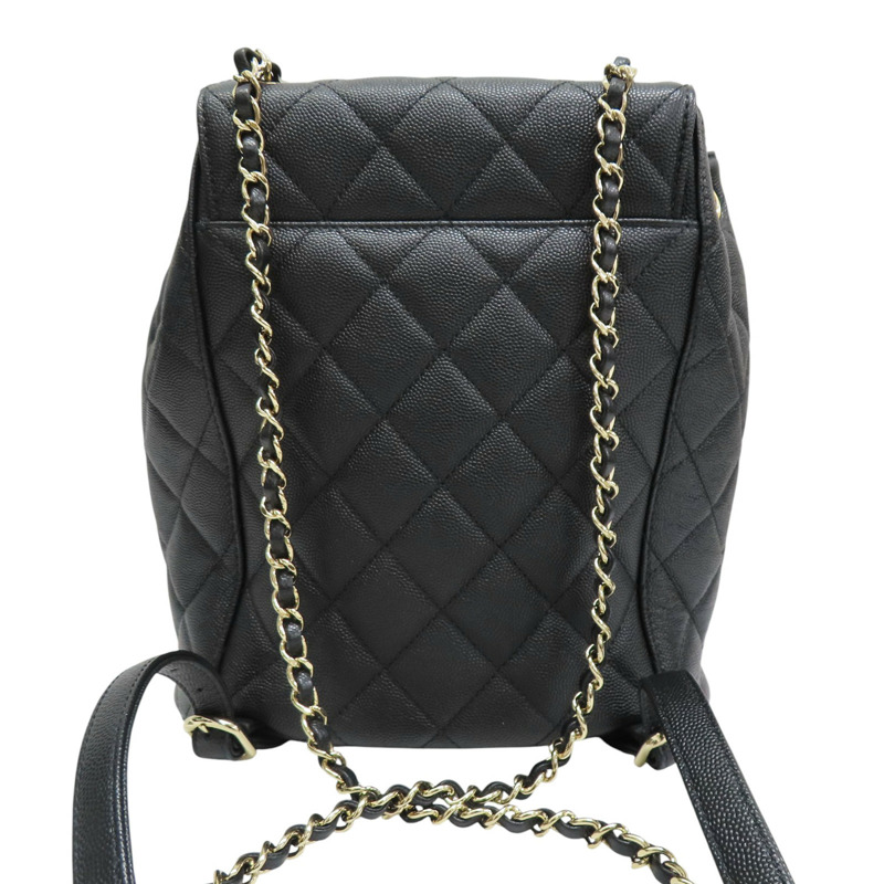 黑色 菱格紋 紋荔紋 牛皮 後背包 金釦【CHANEL 香奈兒】-2
